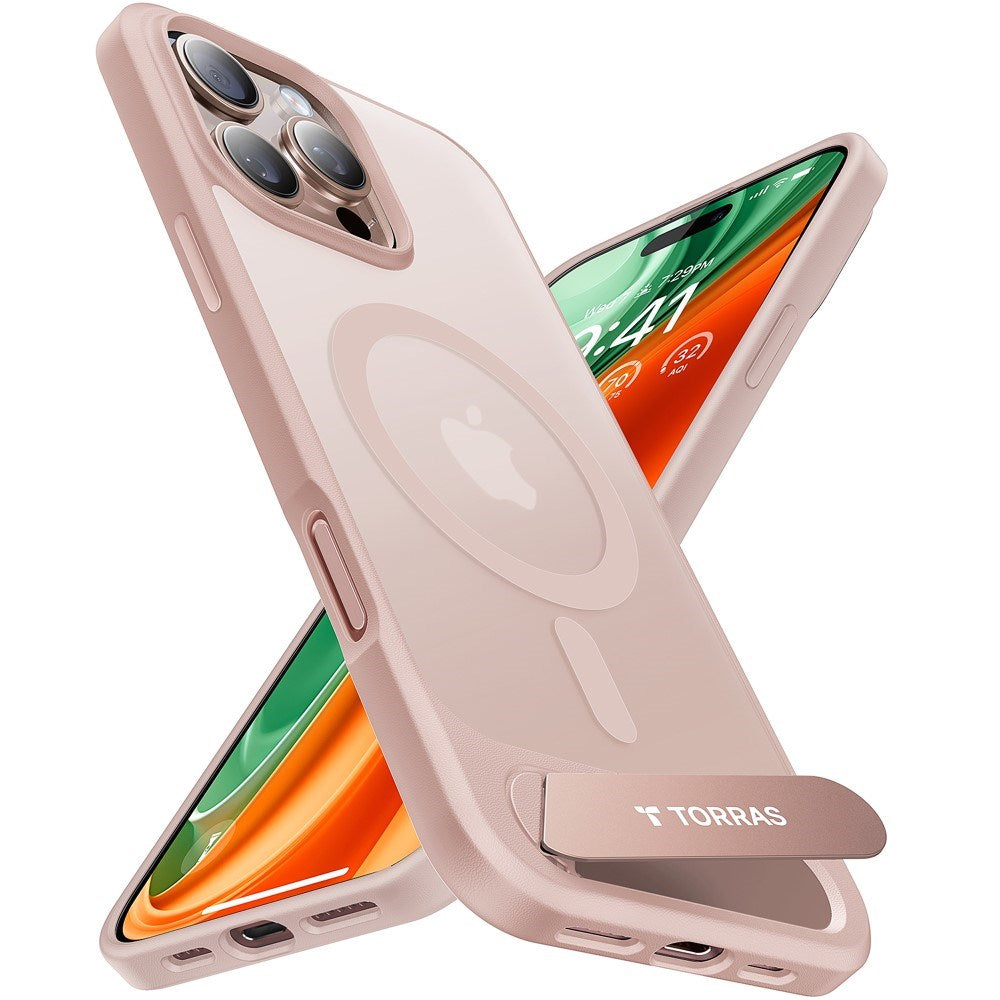 TORRAS - iPhone 16 Pro - Hybrid Cover m. Ståfunktion - MagSafe Kompatibel - Rose Gold