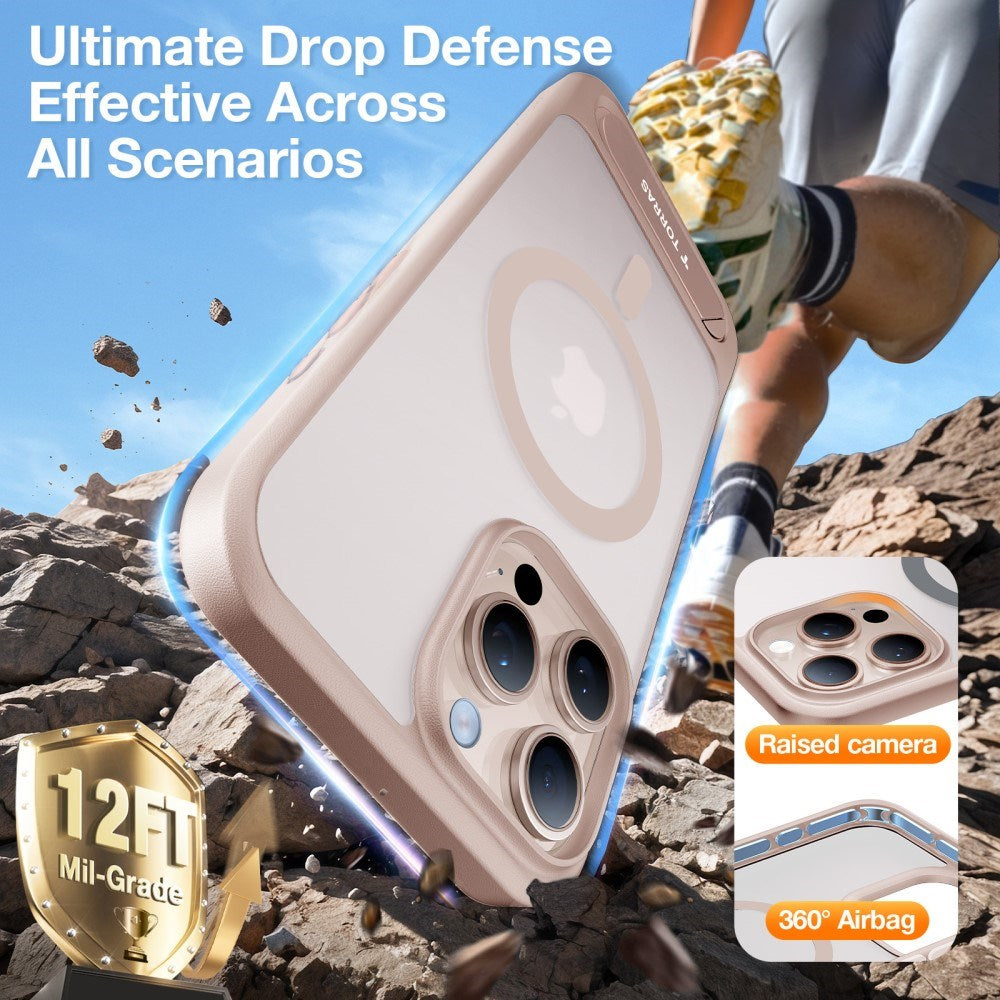 TORRAS - iPhone 16 Pro - Hybrid Cover m. Ståfunktion - MagSafe Kompatibel - Rose Gold