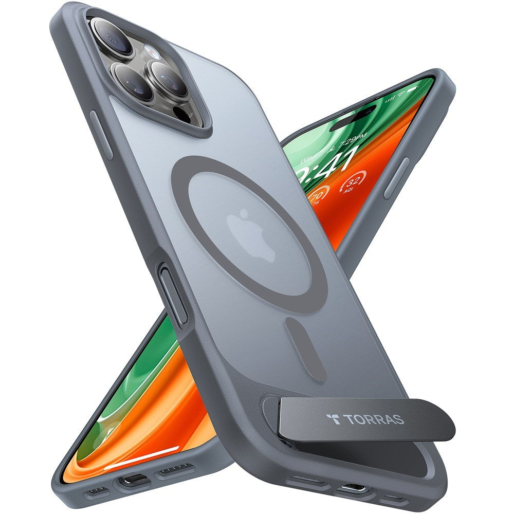 TORRAS - iPhone 16 Pro - Hybrid Cover m. Ståfunktion - MagSafe Kompatibel - Grå