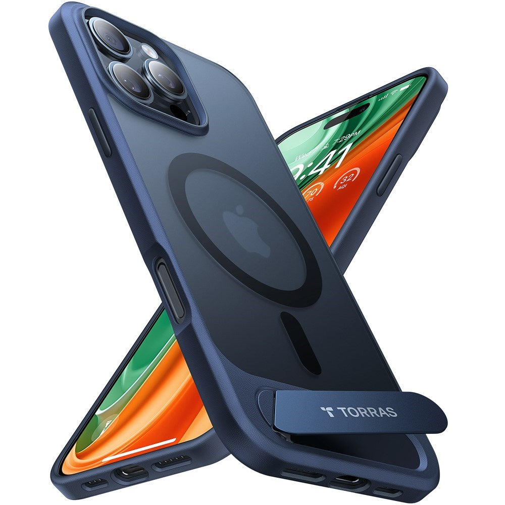TORRAS - iPhone 16 Pro - Hybrid Cover m. Ståfunktion - MagSafe Kompatibel - Blå