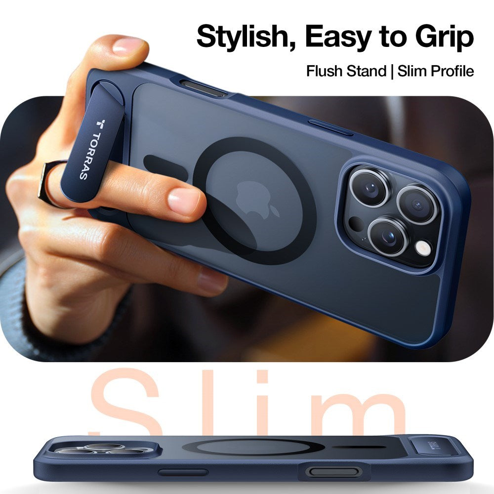 TORRAS - iPhone 16 Pro - Hybrid Cover m. Ståfunktion - MagSafe Kompatibel - Blå