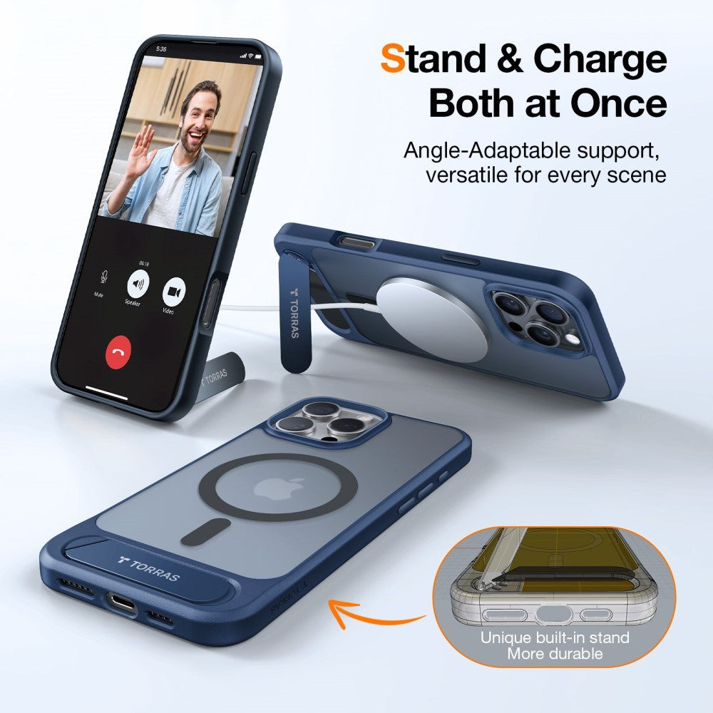 TORRAS - iPhone 16 Pro - Hybrid Cover m. Ståfunktion - MagSafe Kompatibel - Blå