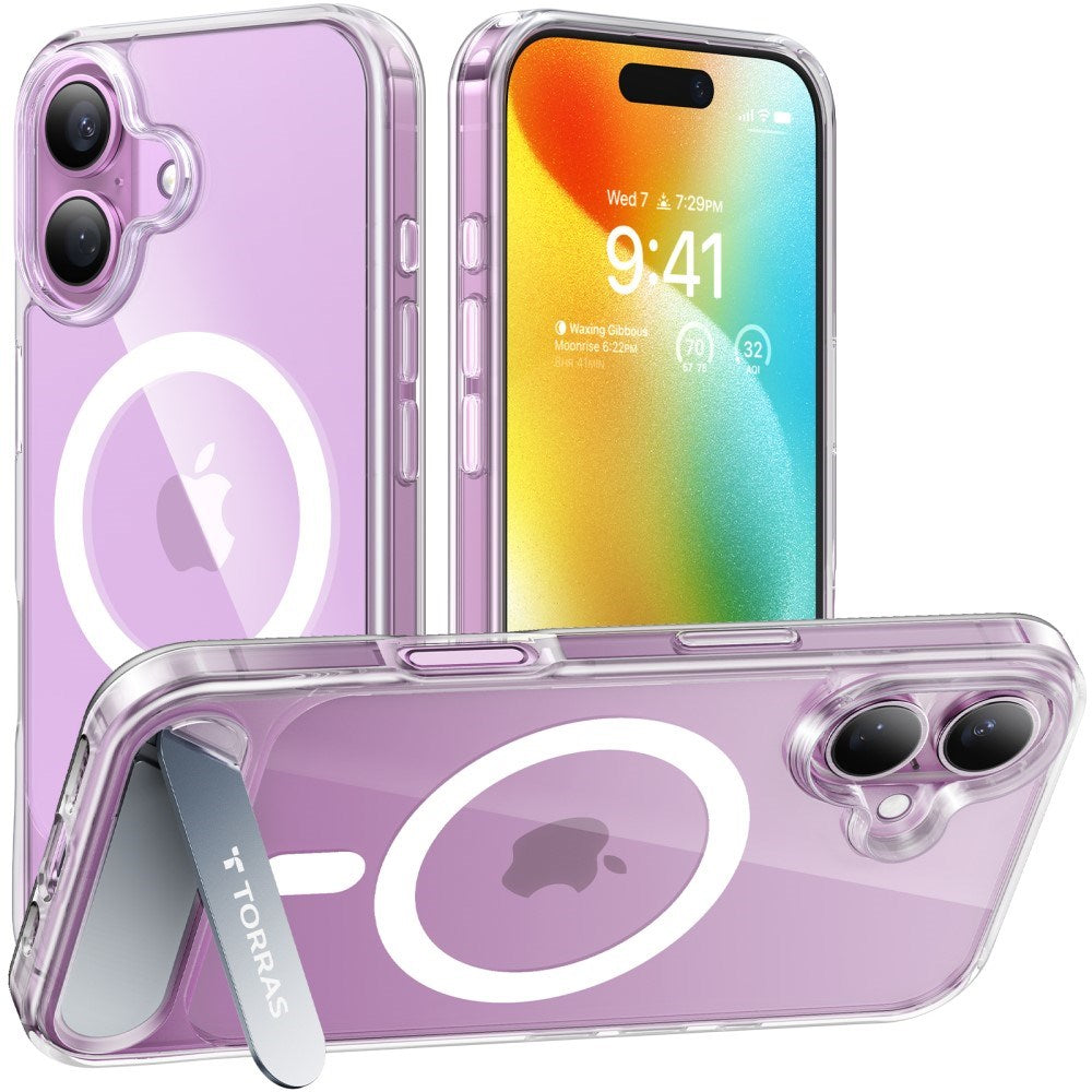 TORRAS - iPhone 16 - Hybrid Cover m. Ståfunktion - MagSafe Kompatibel - Gennemsigtig
