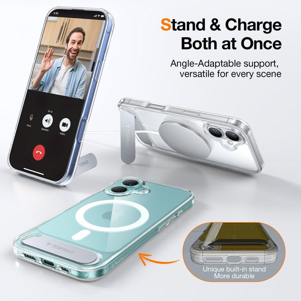 TORRAS - iPhone 16 - Hybrid Cover m. Ståfunktion - MagSafe Kompatibel - Gennemsigtig