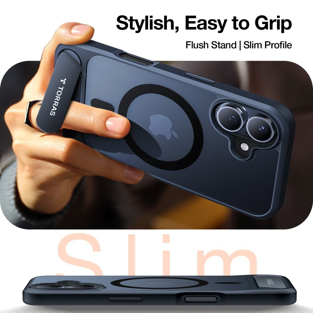 TORRAS - iPhone 16 - Hybrid Cover m. Ståfunktion - MagSafe Kompatibel - Sort