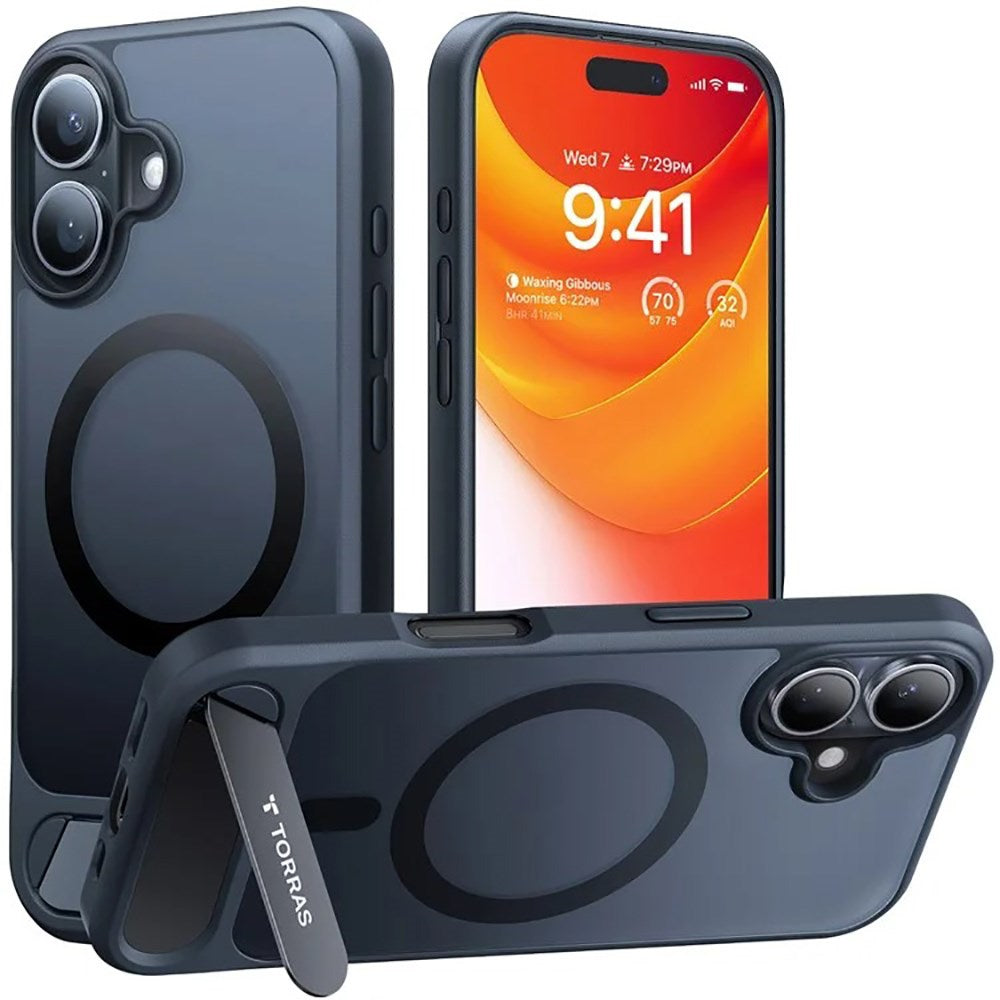 TORRAS - iPhone 16 - Hybrid Cover m. Ståfunktion - MagSafe Kompatibel - Sort