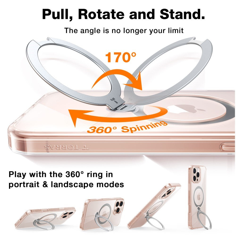 TORRAS - iPhone 16 Pro - Hybrid Plastik Cover m. Ståfunktion - MagSafe Kompatibel - Gennemsigtig