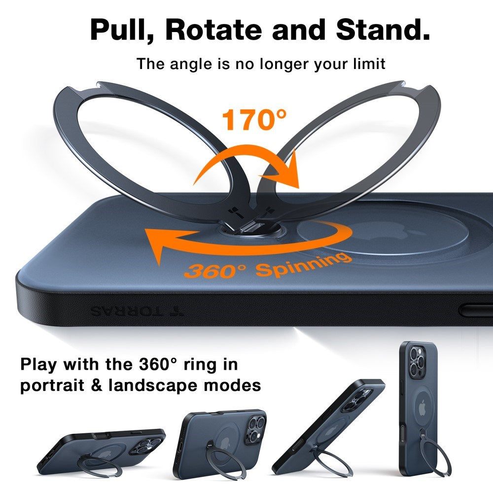 TORRAS - iPhone 16 Pro - Hybrid Plastik Cover m. Ståfunktion - MagSafe Kompatibel - Sort