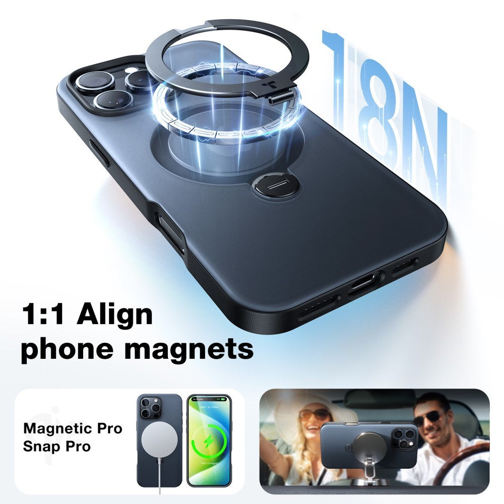 TORRAS - iPhone 16 Pro - Hybrid Plastik Cover m. Ståfunktion - MagSafe Kompatibel - Sort