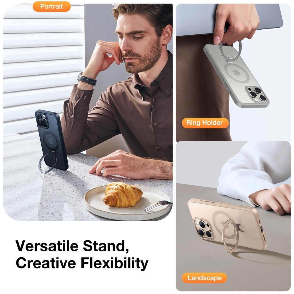 TORRAS - iPhone 16 Pro Max - Guardian Ostand Series Cover m. Kickstand - MagSafe Kompatibel - Rose Gold