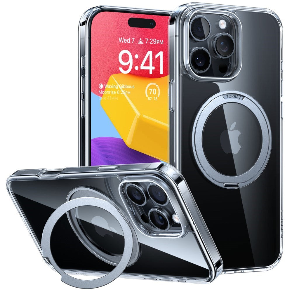 TORRAS - iPhone 16 Pro Max - Plastik Cover m. Kickstand Ring - MagSafe Kompatibel - Gennemsigtig