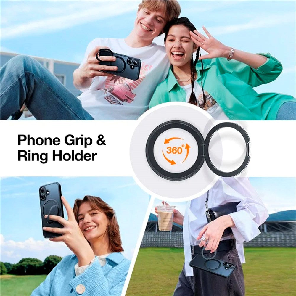 TORRAS - iPhone 16 - Fleksibelt Plastik Cover m. Ring Kickstand - MagSafe Kompatibel - Sort