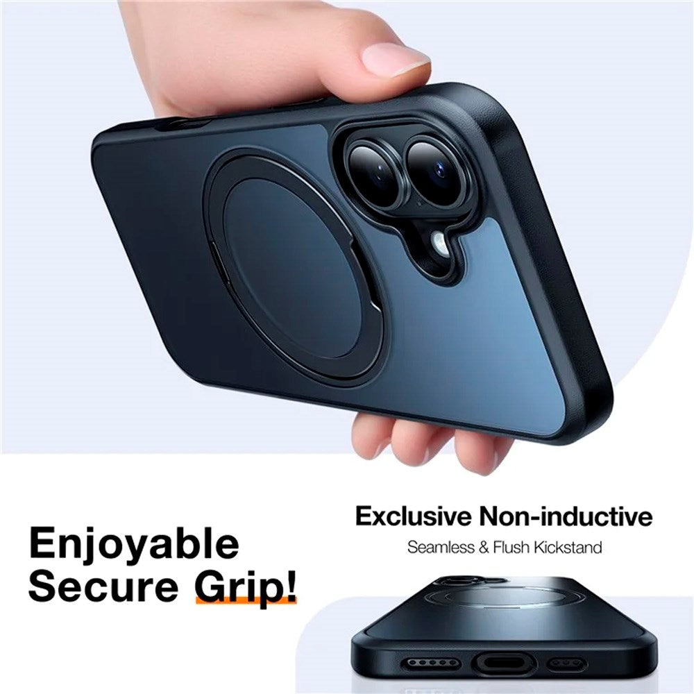 TORRAS - iPhone 16 - Fleksibelt Plastik Cover m. Ring Kickstand - MagSafe Kompatibel - Sort
