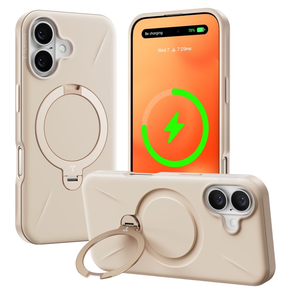 TORRAS - iPhone 16 Fleksibel Plastik Cover m. Ring Kickstand - Beige