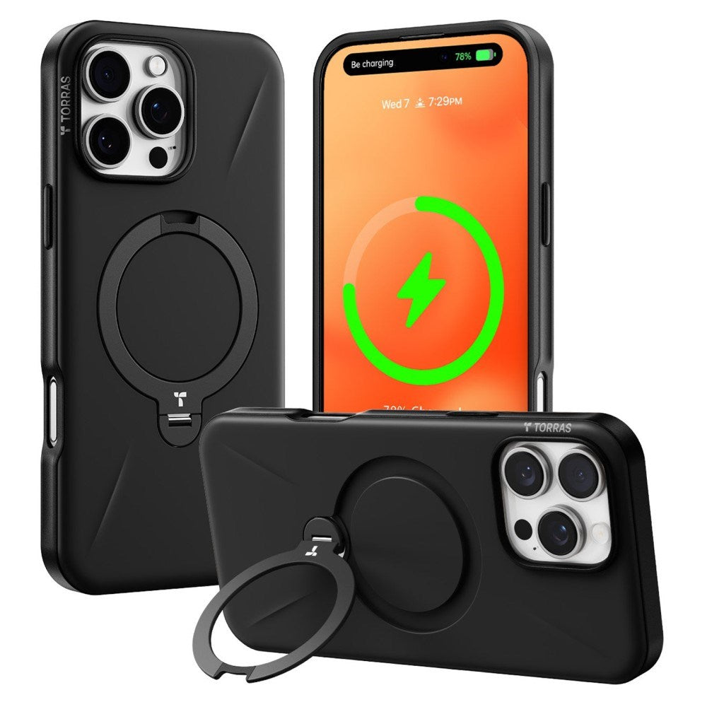 TORRAS - iPhone 16 Pro - Fleksibelt Plastik Cover m. Ring Kickstand - MagSafe Kompatibel - Sort