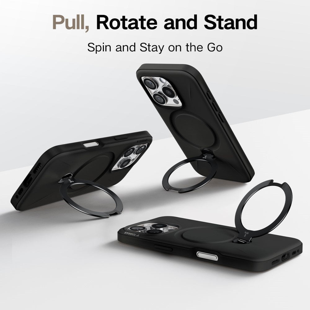 TORRAS - iPhone 16 Pro - Fleksibelt Plastik Cover m. Ring Kickstand - MagSafe Kompatibel - Sort