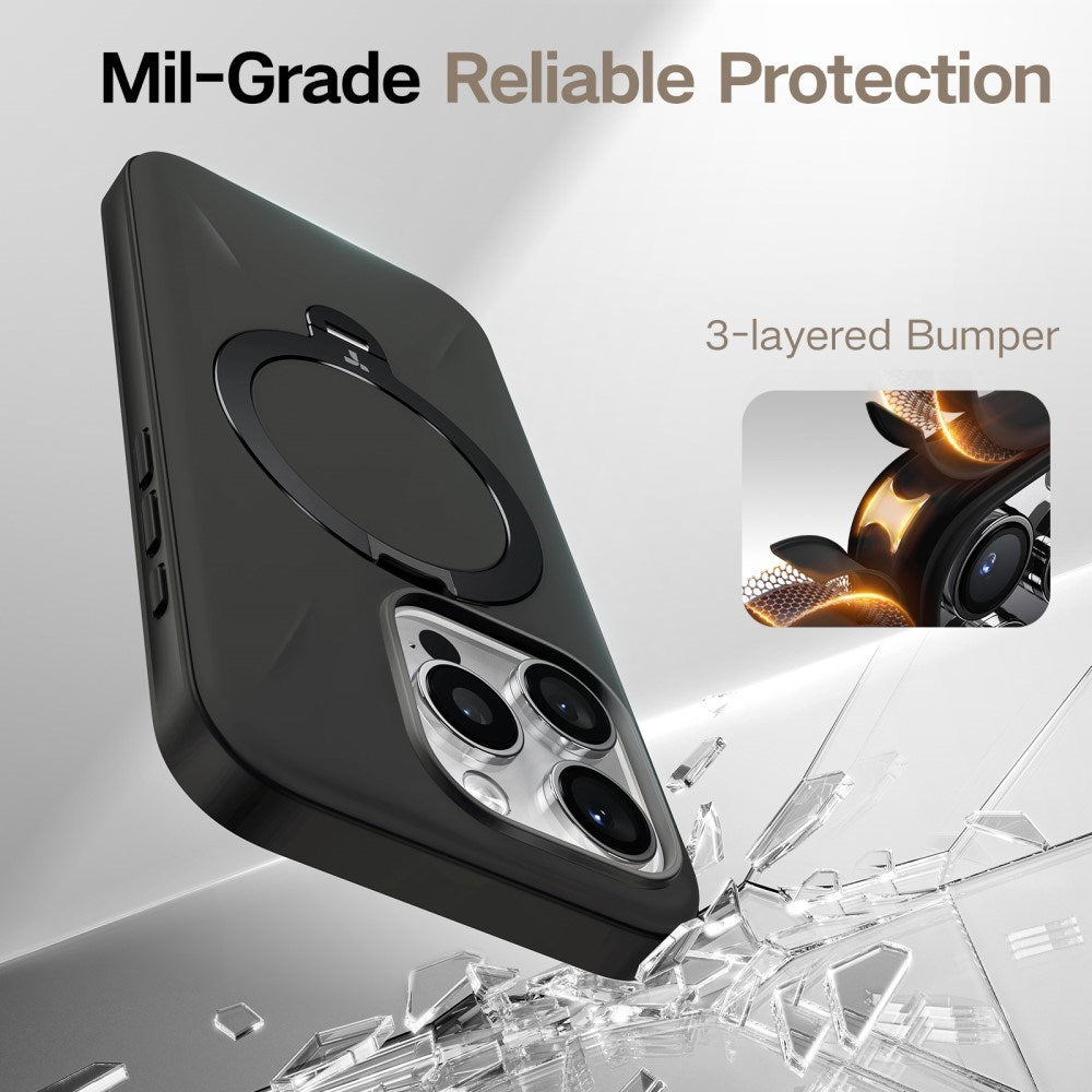 TORRAS - iPhone 16 Pro - Fleksibelt Plastik Cover m. Ring Kickstand - MagSafe Kompatibel - Sort