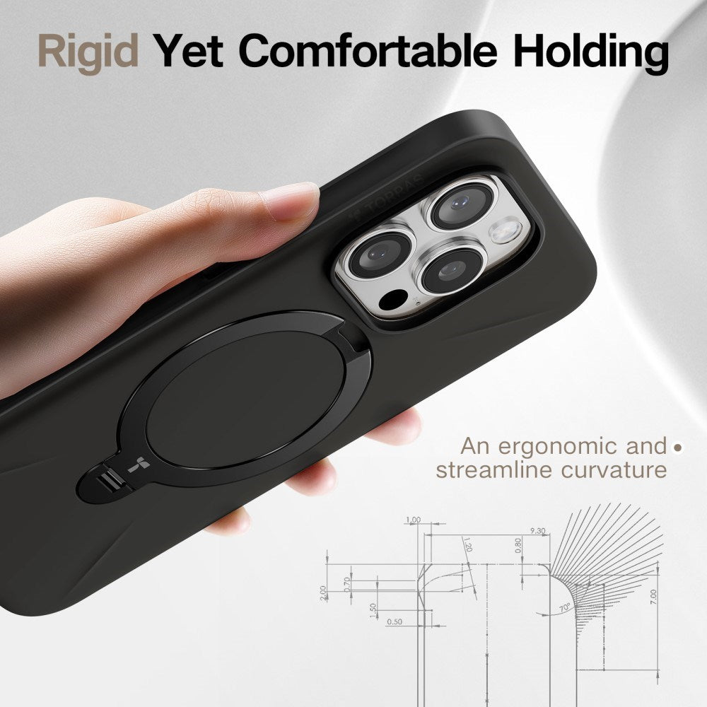 TORRAS - iPhone 16 Pro - Fleksibelt Plastik Cover m. Ring Kickstand - MagSafe Kompatibel - Sort