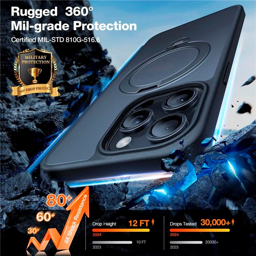 TORRAS - iPhone 15 Pro - Hybrid Plastik Cover m. Ståfunktion - MagSafe Kompatibel - Sort