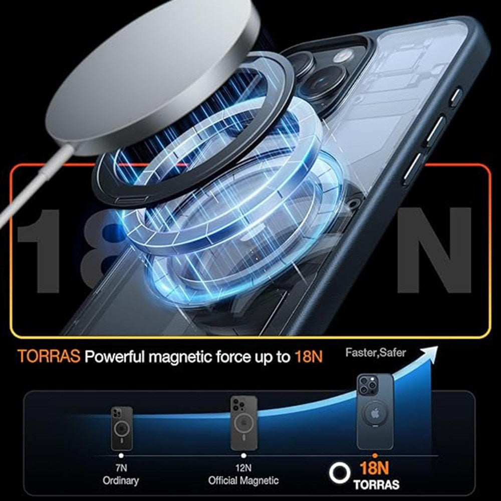 TORRAS - iPhone 15 Pro - Hybrid Plastik Cover m. Kickstand - MagSafe Kompatibel - Sort