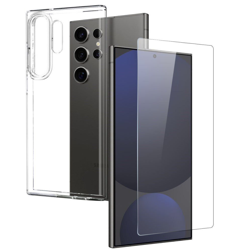 Samsung Galaxy S25 Ultra 2-i-1 Fleksibelt Plast Cover og Hærdet Skærmbeskyttelse - Gennemsigtig
