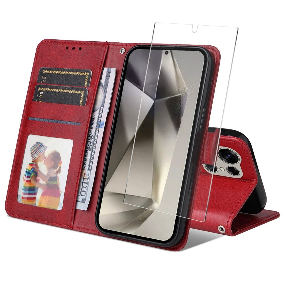 EIDERWOOD - Samsung Galaxy S25 Ultra - 2-i-1 Kunstlæder Flip Case m. Skærmbeskyttelsesglas - Rød