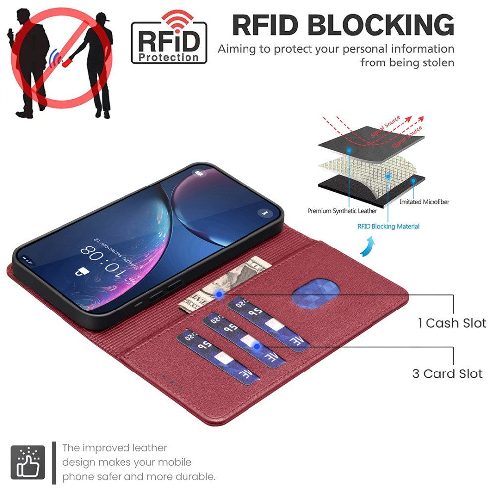 Samsung Galaxy A36 (5G) BINFEN Kunstlæder Flip Cover - RFID Blokering - Kortholder - Ståfunktion - Rød