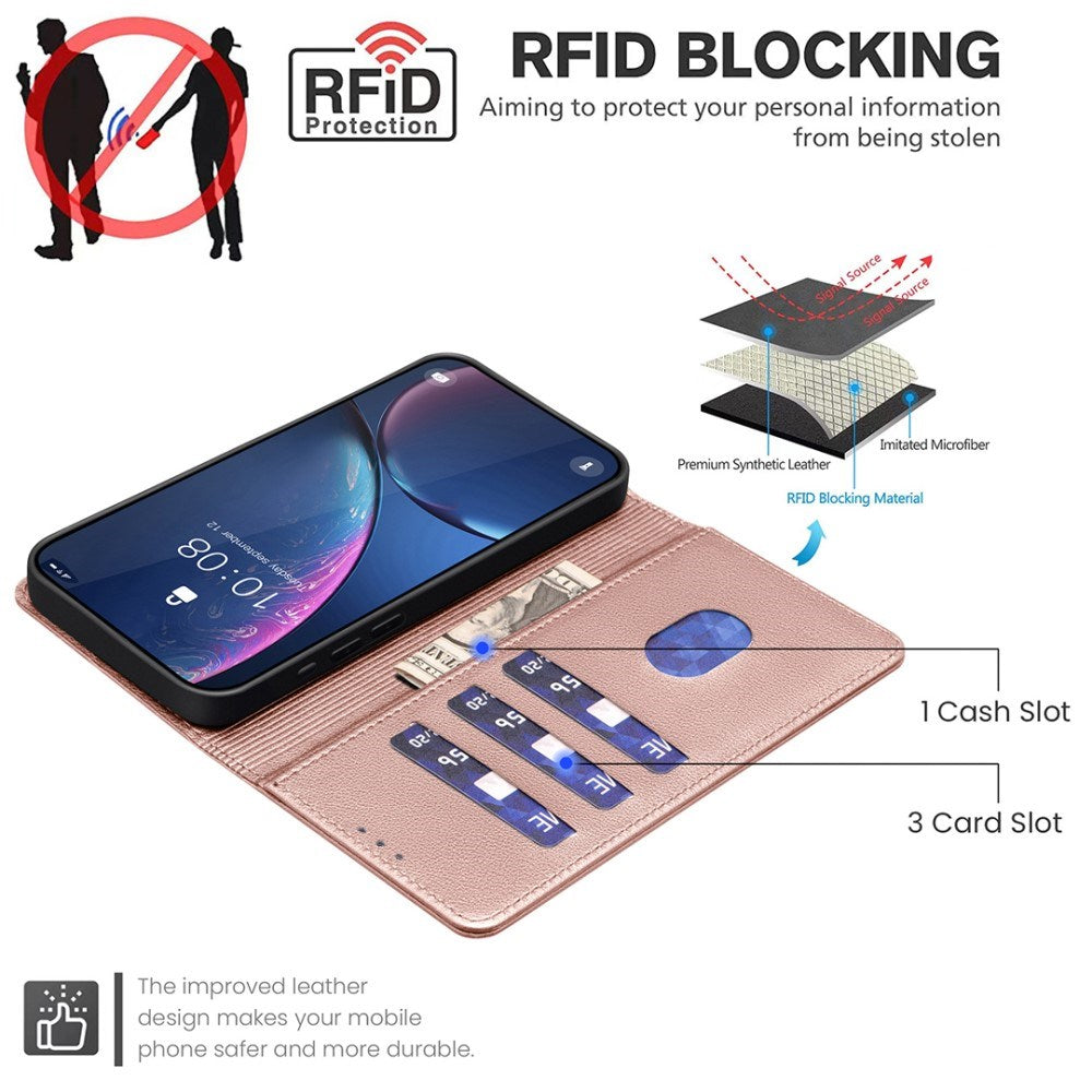 Samsung Galaxy A36 (5G) BINFEN Kunstlæder Flip Cover - RFID Blokering - Kortholder - Ståfunktion - Rose Gold