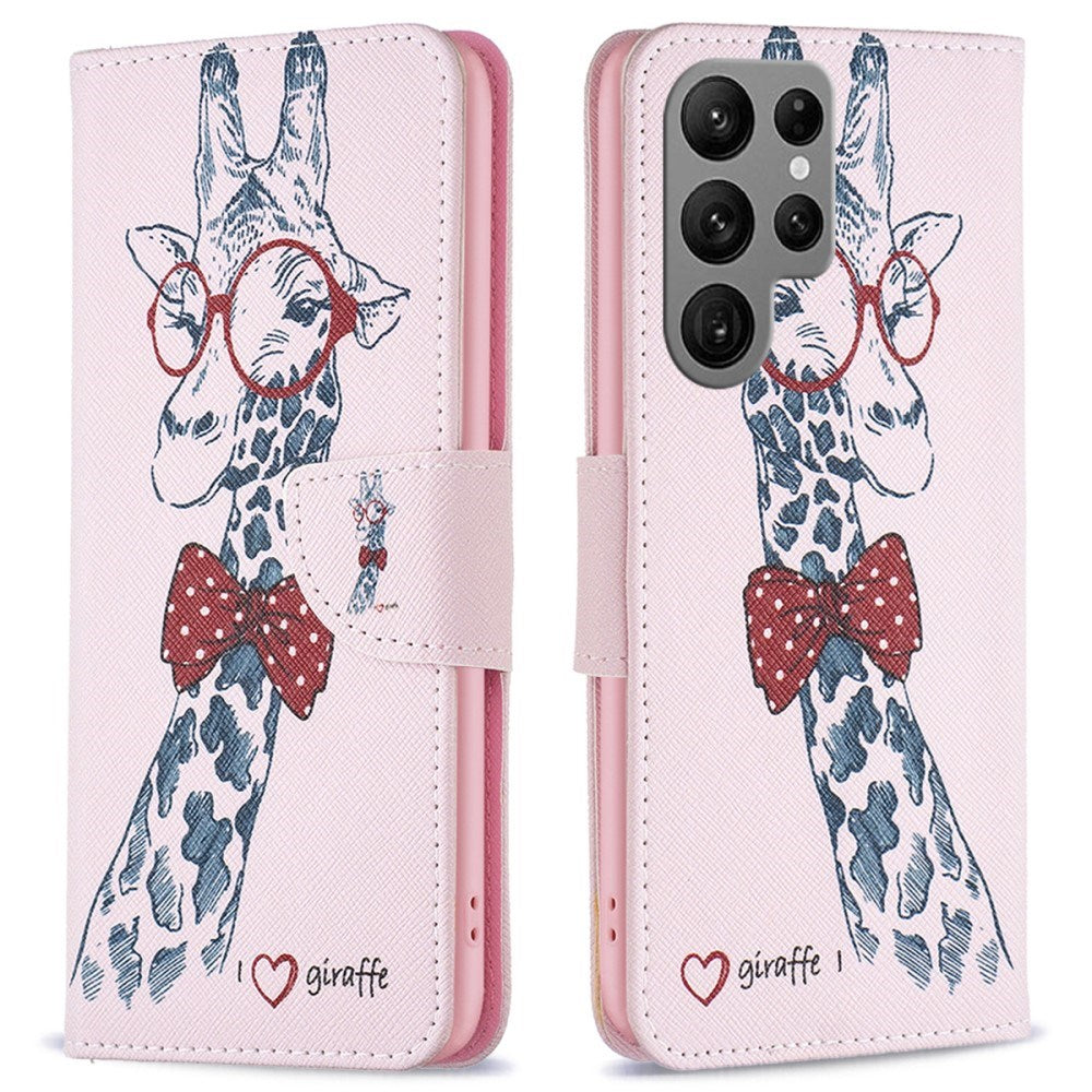 EIDERWOOD Samsung Galaxy S25 Ultra Kunstlæder Mobil Cover m. Pung & Ståfunktion - Giraf