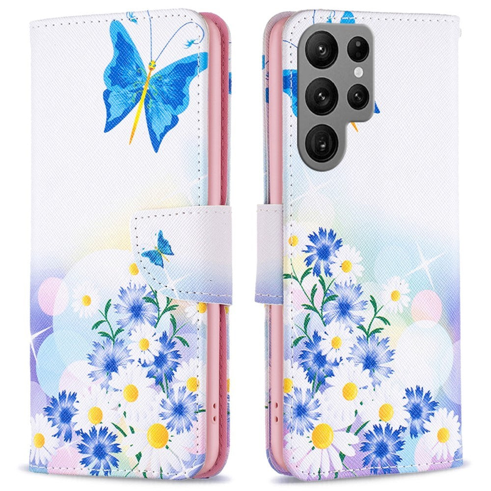 EIDERWOOD Samsung Galaxy S25 Ultra Kunstlæder Mobil Cover m. Pung & Ståfunktion - Sommerfugl og Blomster