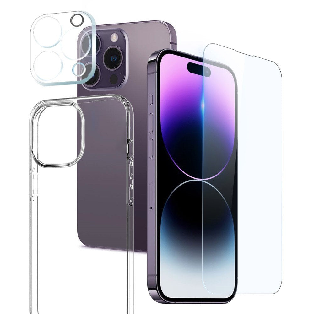 iPhone 14 Pro Max NORTHJO 360° Protection Set inkl. Cover & Skærmbeskyttelse & Kameralinsebeskyttelse - Gennemsigtig