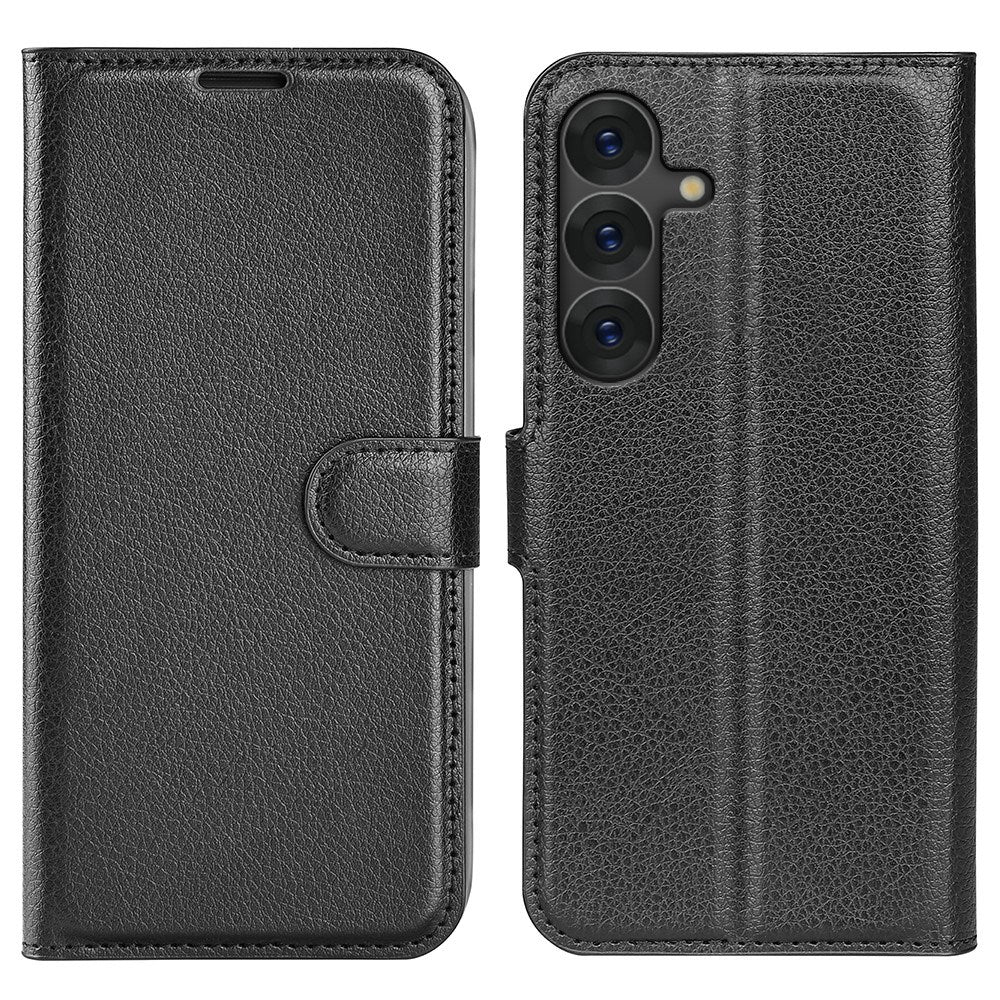 EIDERWOOD Samsung Galaxy S25+ (Plus) Shockproof Læderetui med Litchi Mønster og Kortholder - Sort