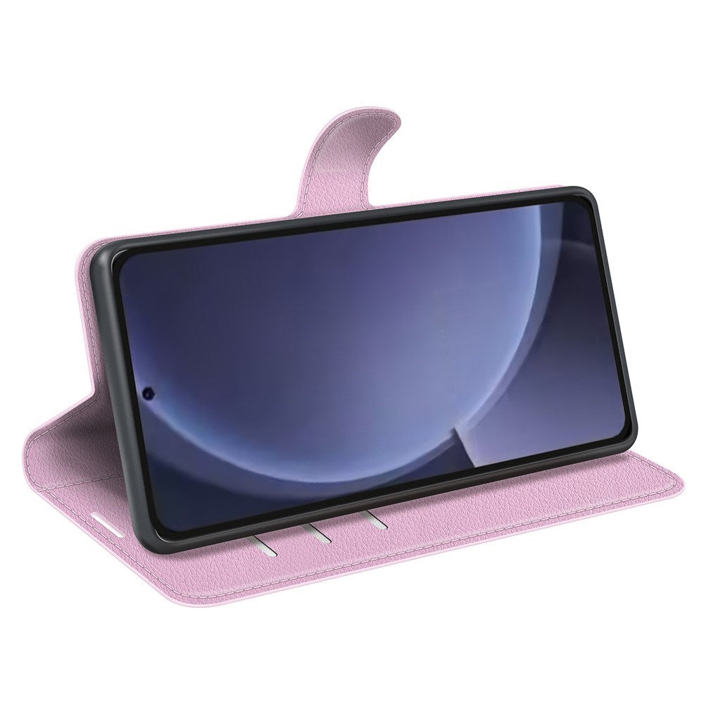 EIDERWOOD Samsung Galaxy S25+ (Plus) Shockproof Læderetui med Litchi Mønster og Kortholder - Lyserød