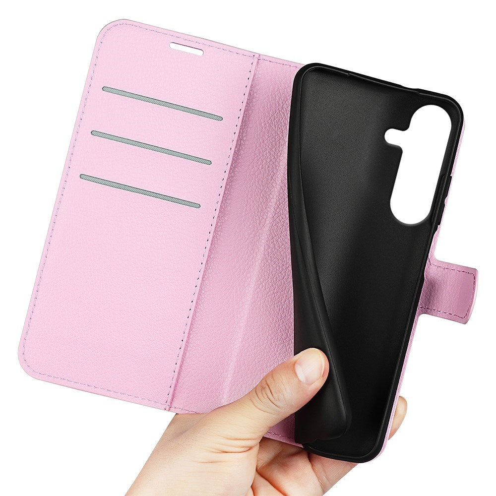 EIDERWOOD Samsung Galaxy S25+ (Plus) Shockproof Læderetui med Litchi Mønster og Kortholder - Lyserød