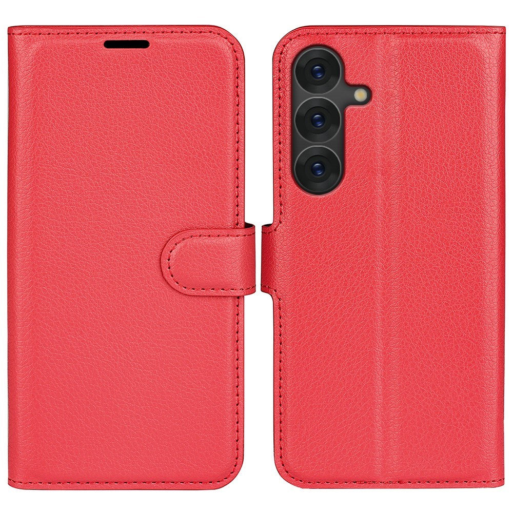EIDERWOOD Samsung Galaxy S25+ (Plus) Shockproof Læderetui med Litchi Mønster og Kortholder - Rød