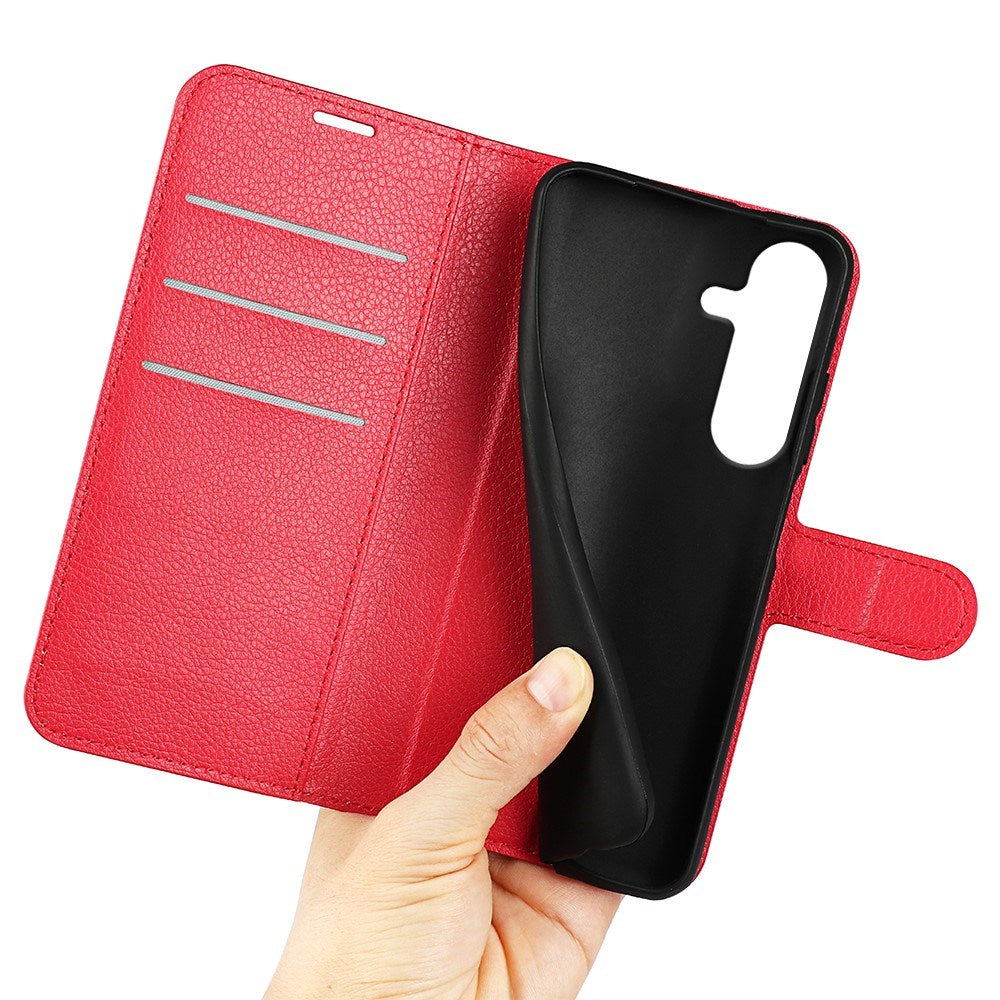 EIDERWOOD Samsung Galaxy S25+ (Plus) Shockproof Læderetui med Litchi Mønster og Kortholder - Rød