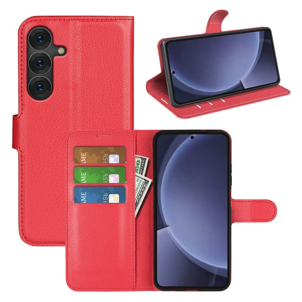EIDERWOOD Samsung Galaxy S25+ (Plus) Shockproof Læderetui med Litchi Mønster og Kortholder - Rød