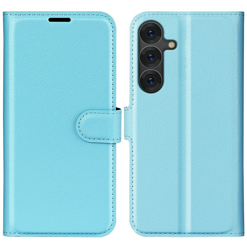 EIDERWOOD Samsung Galaxy S25+ (Plus) Shockproof Læderetui med Litchi Mønster og Kortholder - Turkis