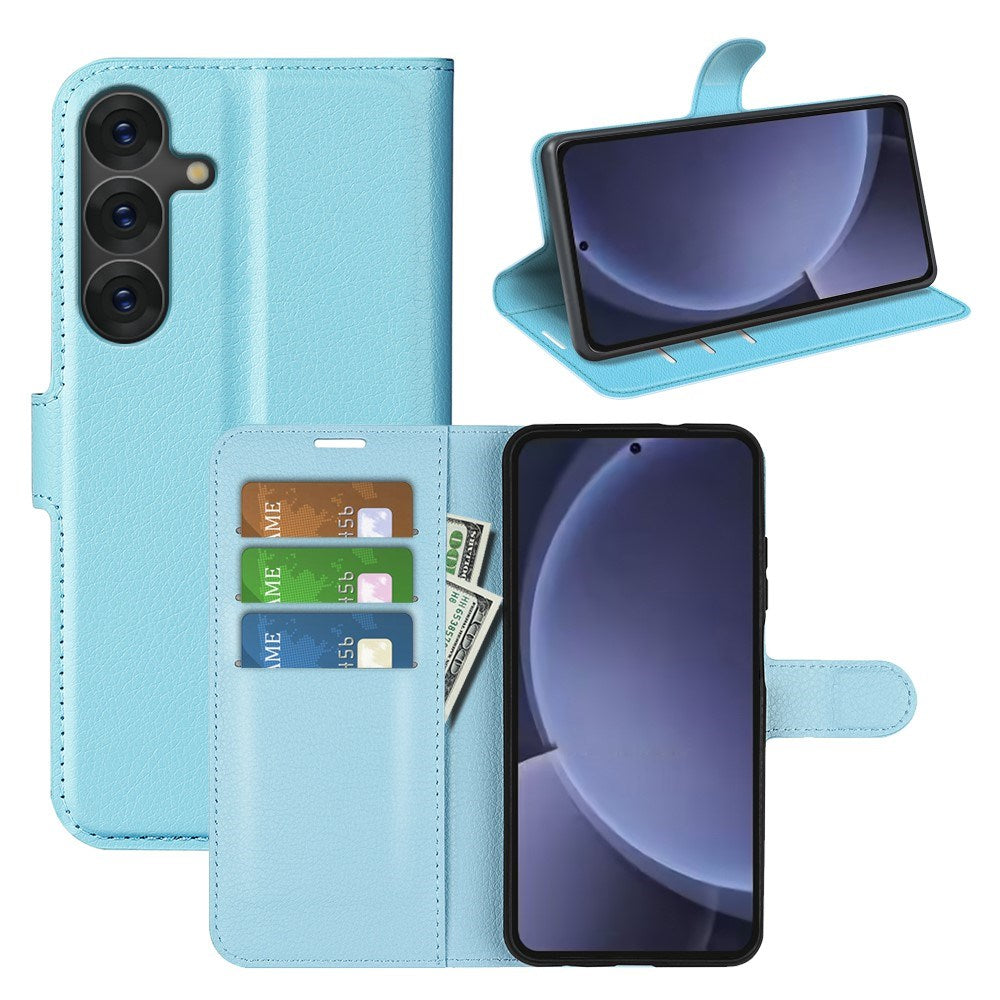 EIDERWOOD Samsung Galaxy S25+ (Plus) Shockproof Læderetui med Litchi Mønster og Kortholder - Turkis