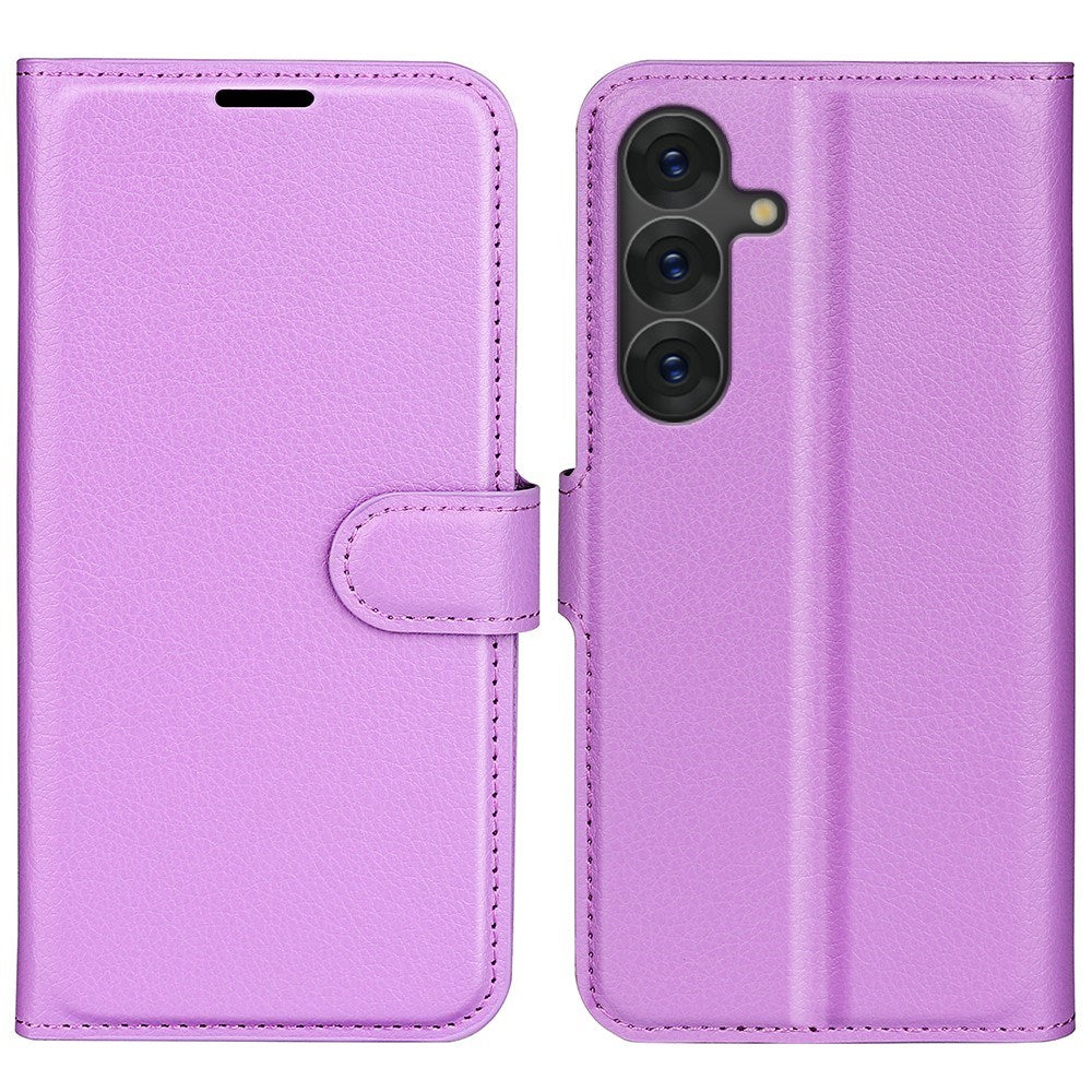 EIDERWOOD Samsung Galaxy S25+ (Plus) Shockproof Læderetui med Litchi Mønster og Kortholder - Lilla