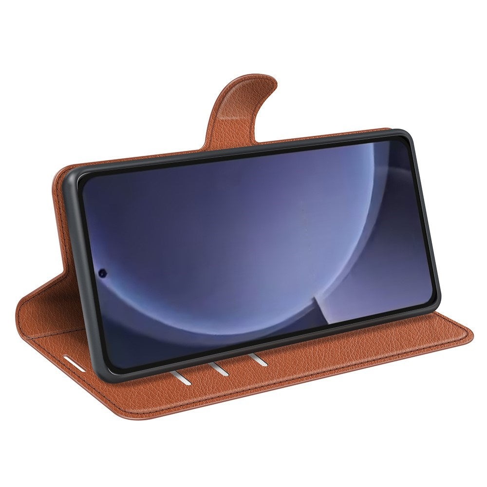 EIDERWOOD Samsung Galaxy S25+ (Plus) Shockproof Læderetui med Litchi Mønster og Kortholder - Brun