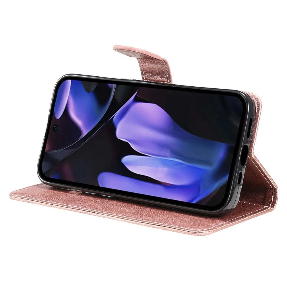 EIDERWOOD - Google Pixel 9a - Kunstlæder Flip Cover m. Kortholder & Strop - Lyserød