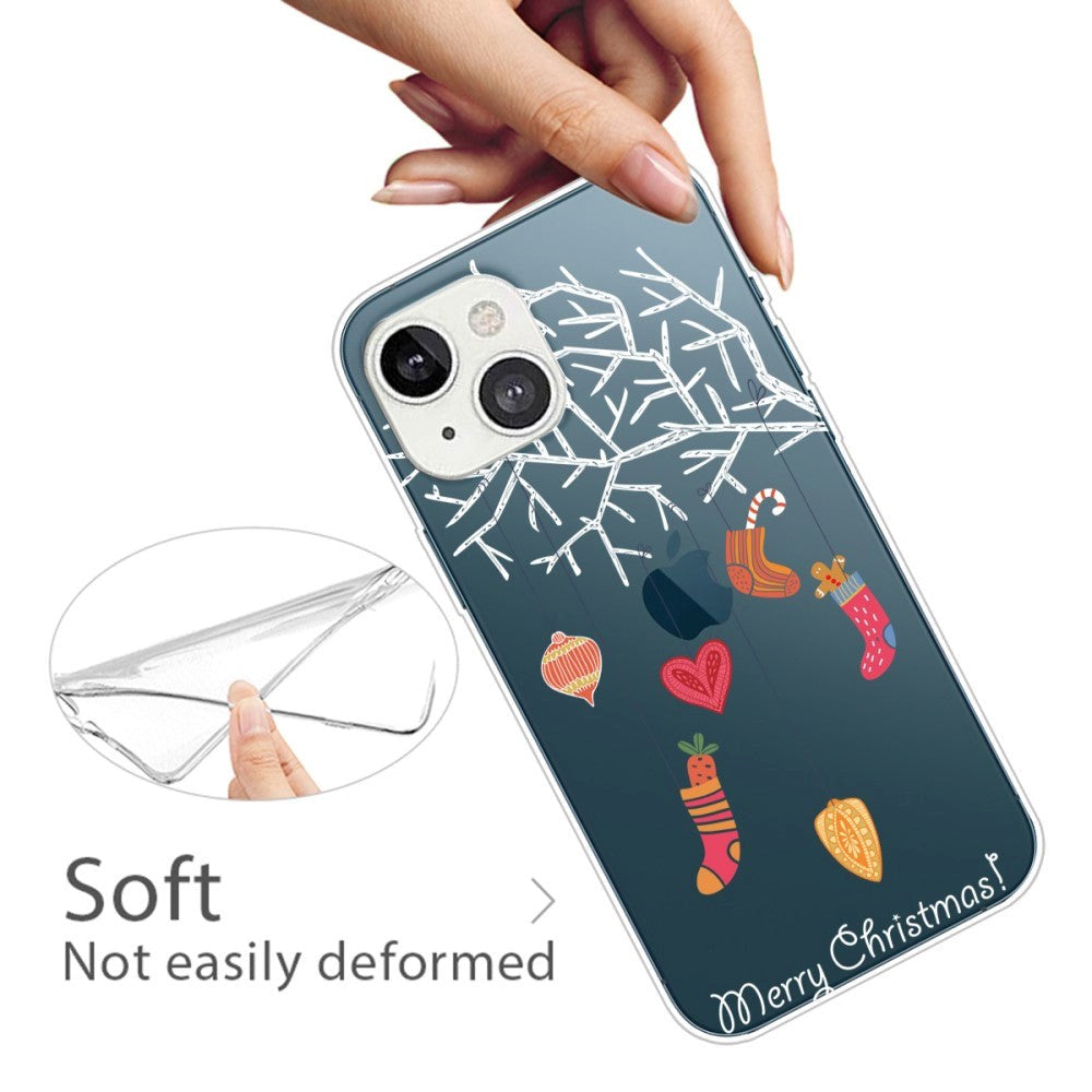 iPhone 14 Fleksibel Plastik Jule Mobil Cover - Juletræ Dekorationer