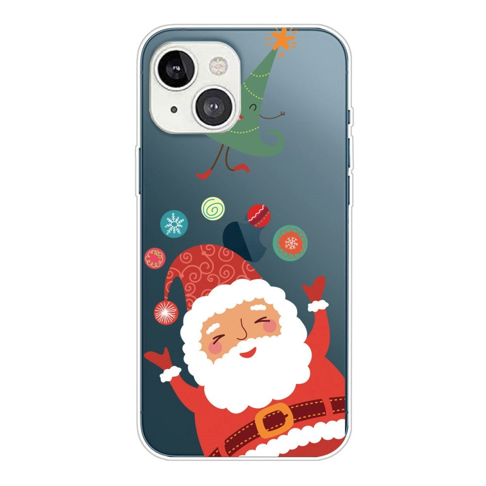 iPhone 14 Fleksibel Plastik Jule Mobil Cover - Julemand og Juletræ