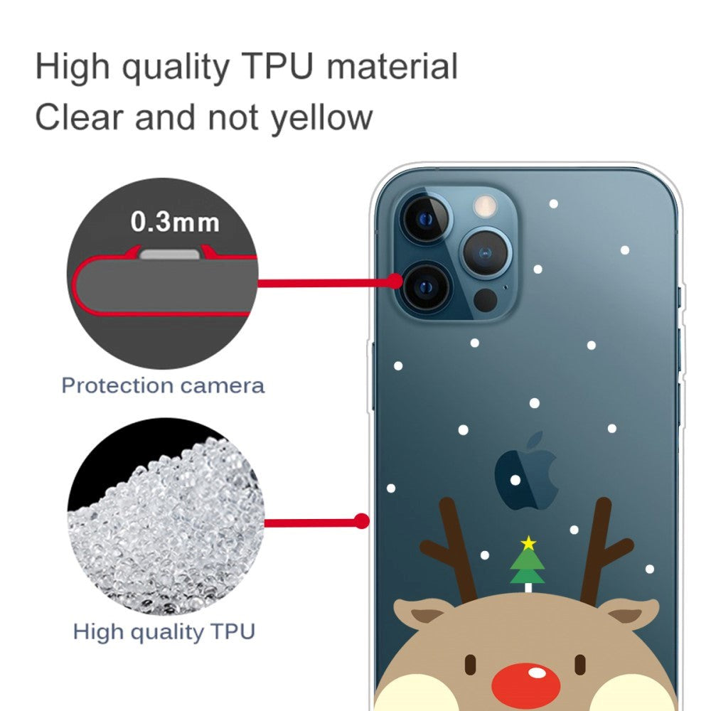 iPhone 14 Pro Fleksibel Plastik Jule Mobil Cover - Rensdyr med Juletræ