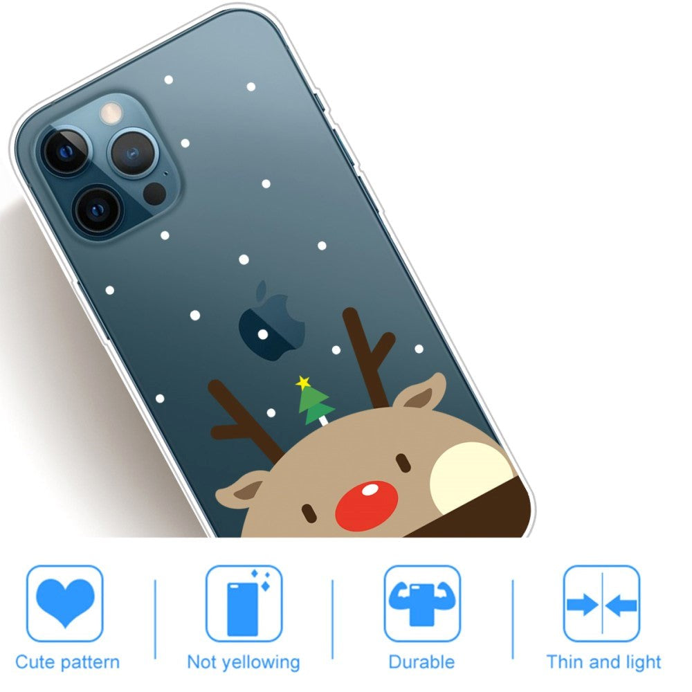 iPhone 14 Pro Fleksibel Plastik Jule Mobil Cover - Rensdyr med Juletræ