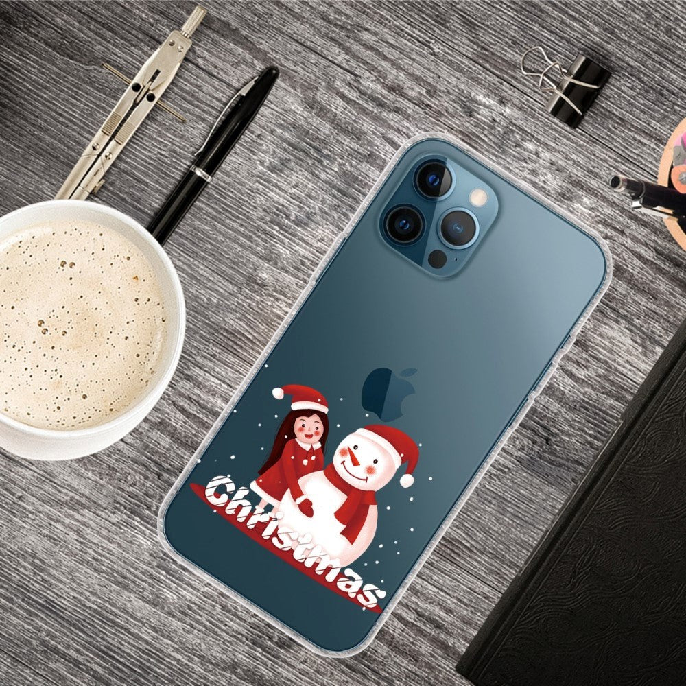 iPhone 14 Pro Fleksibel Plastik Jule Mobil Cover - Pige med Snemand