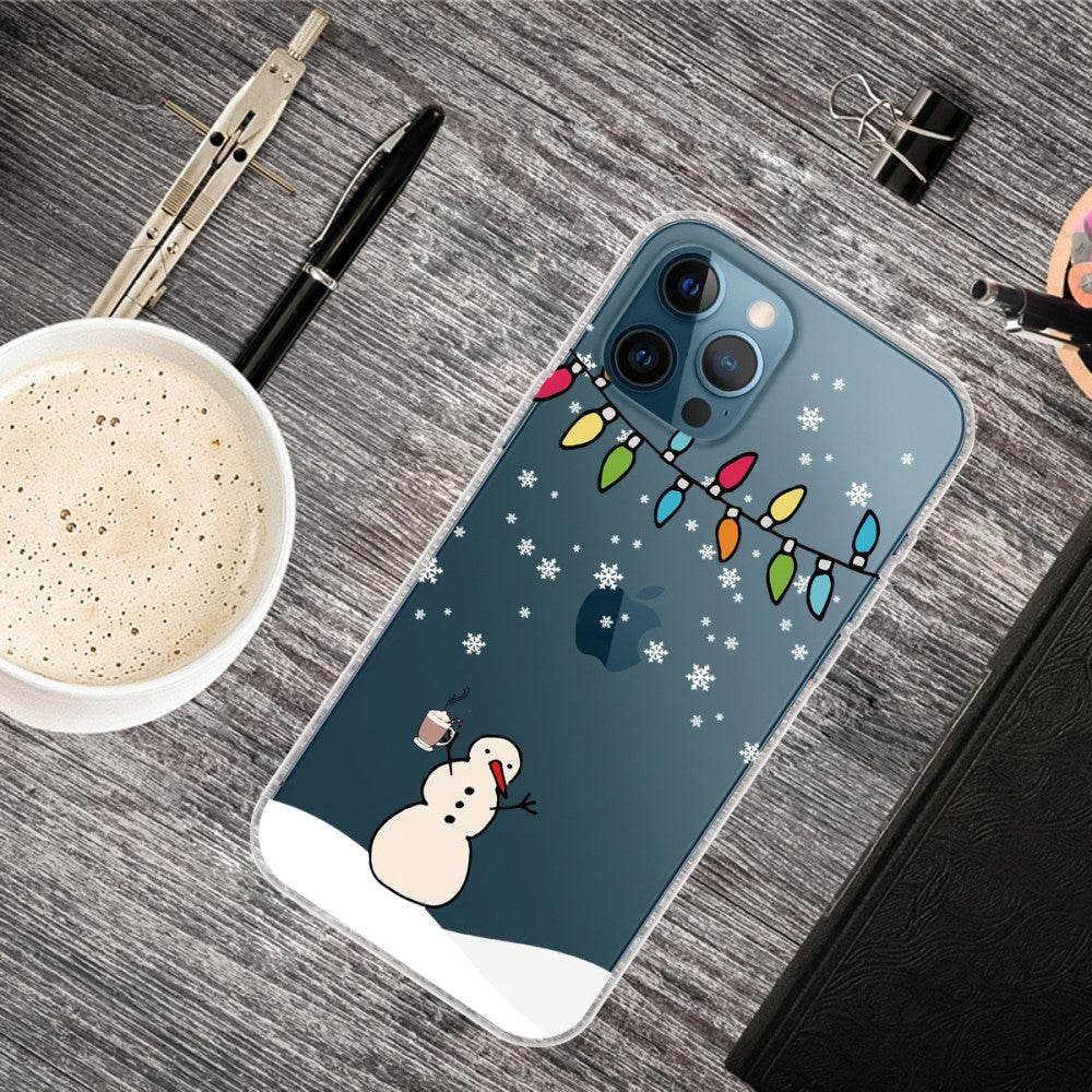 iPhone 14 Pro Fleksibel Plastik Jule Mobil Cover - Snemand med Kakao