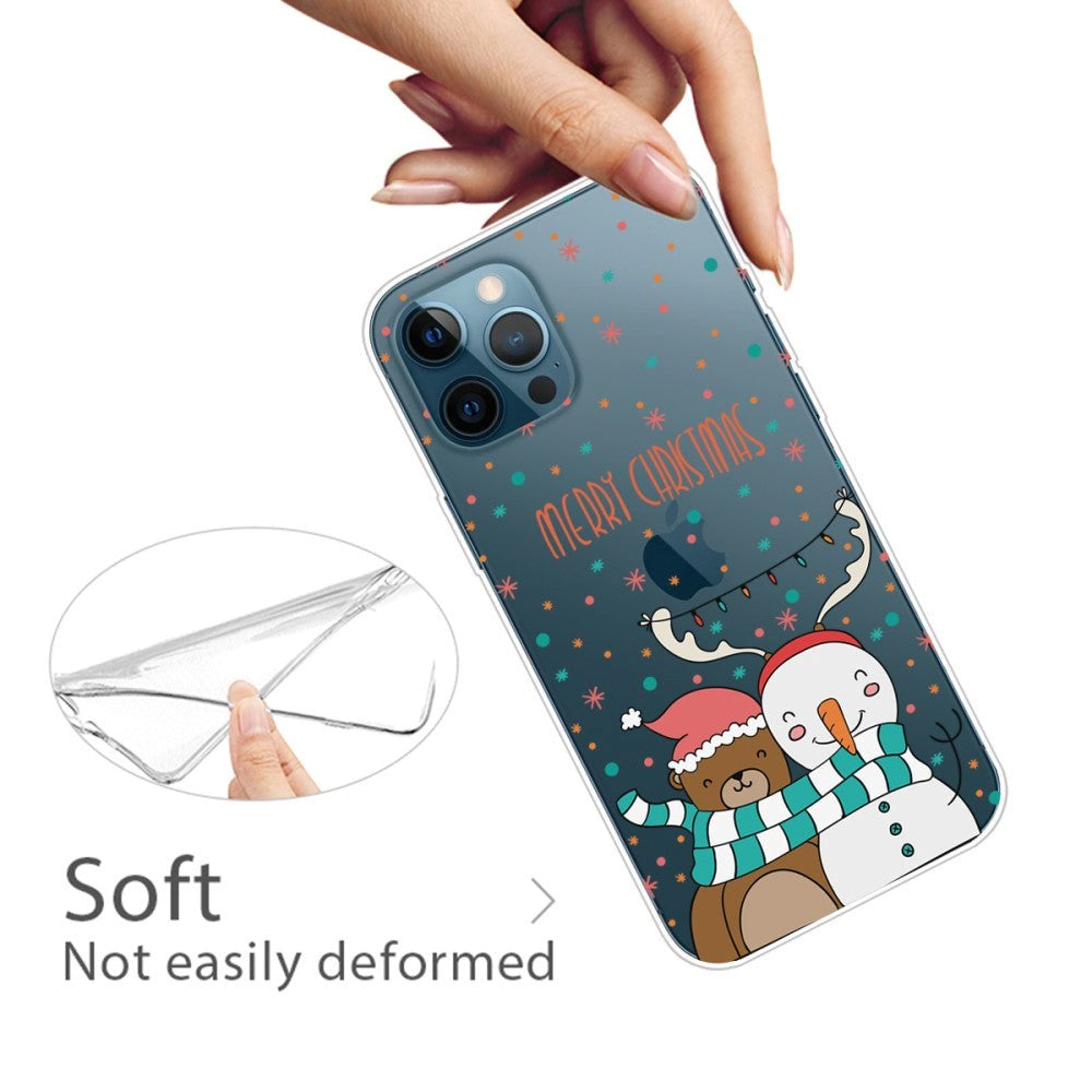 iPhone 14 Pro Fleksibel Plastik Jule Mobil Cover - Snemand og Bjørn