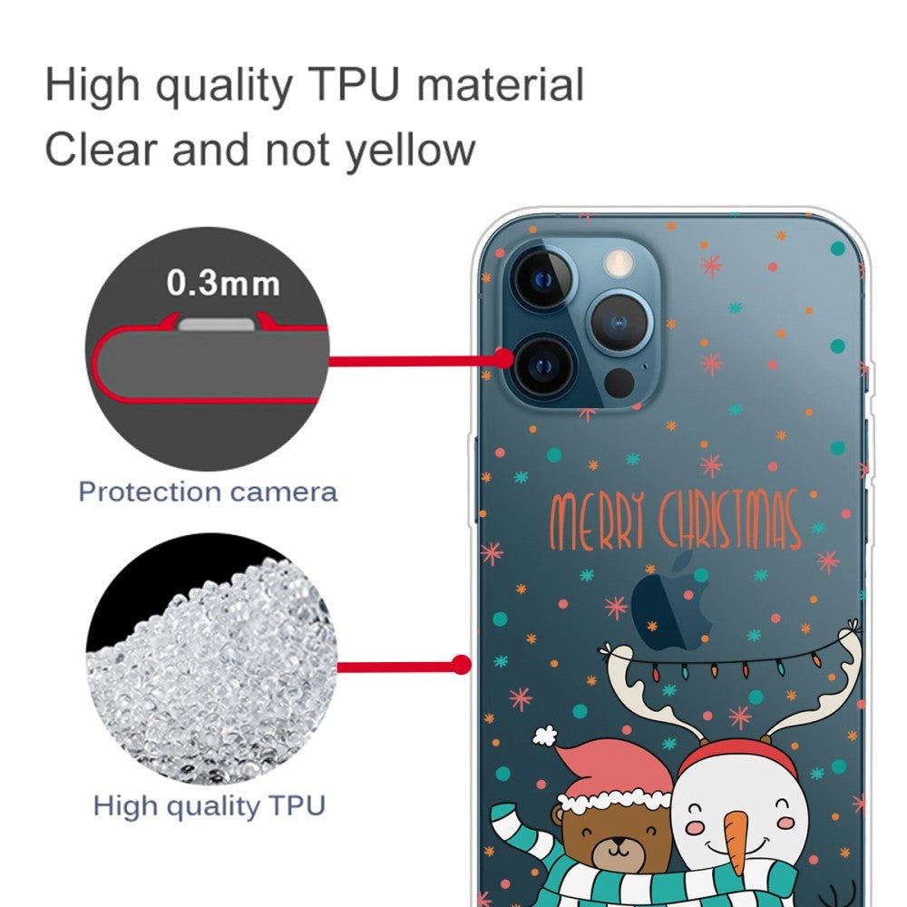 iPhone 14 Pro Fleksibel Plastik Jule Mobil Cover - Snemand og Bjørn